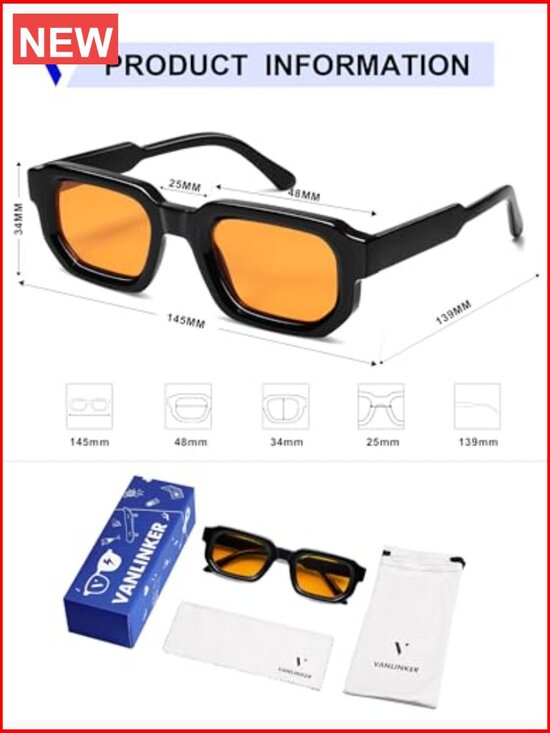 Retro Chunky Rectangle Sunglasses UV400 Protection for Men Women